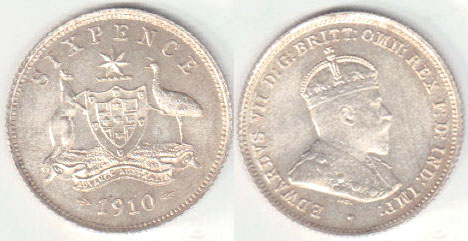 1910 Australia silver Sixpence (Unc) A003840